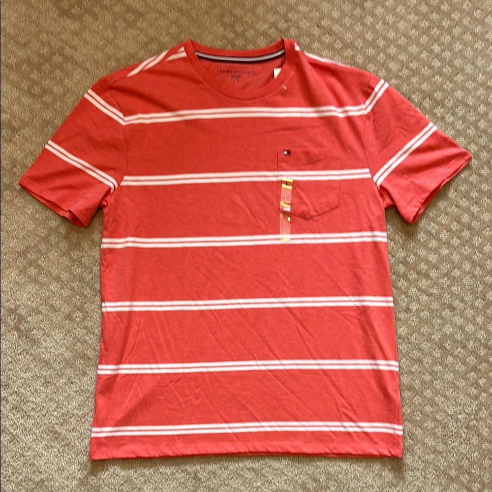 Tommy Hilfiger Men's Orange-Red Striped Shirt - Picture 2 of 7